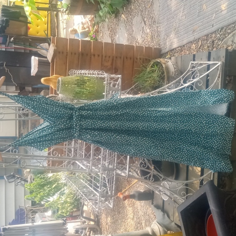 SHEIN GREEN &WHITE DOTTED MAXI DRESS